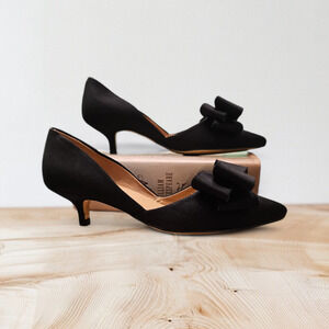 All Black Kitten Heels with Bow Size Size US 6.5